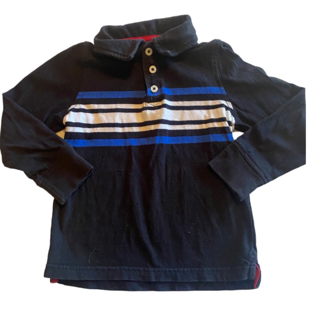 Old Navy boy's long‎ sleeve Polo black, blue and white striped shirt sz 4t